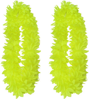 Hawaii slinger - 2x - neon geel - 1 m - polyester - feestartikelen