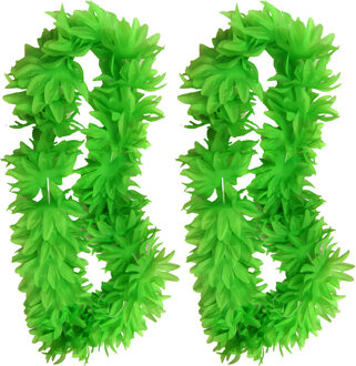Hawaii slinger - 2x - neon groen - 1 m - polyester - feestartikelen