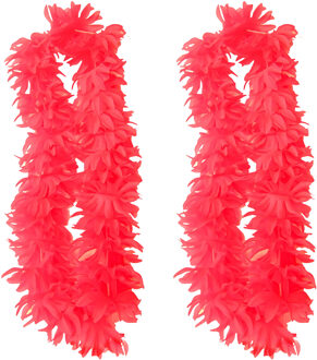 Hawaii slinger - 2x - neon roze - 1 m - polyester - feestartikelen