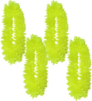Hawaii slinger - 4x - neon geel - 1 m - polyester - feestartikelen