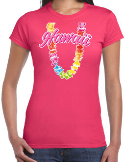 Hawaii slinger t-shirt roze voor dames 2XL - Feestshirts