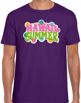 Hawaii summer t-shirt paars voor heren 2XL - Feestshirts