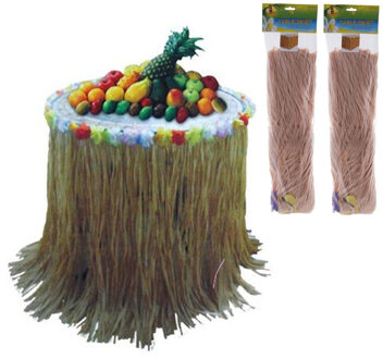Hawaii tafelrok - 2x - naturel - 225 x 80 cm - riet - beige - tropisch feestje - met bloemen