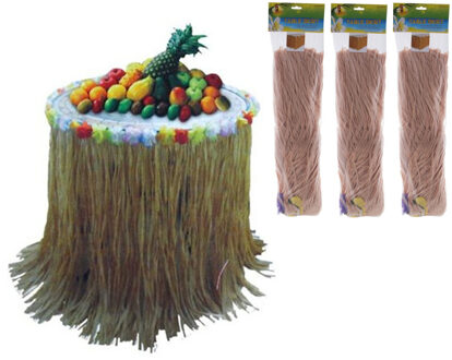 Hawaii tafelrok - 3x - naturel - 225 x 80 cm - riet - beige - tropisch feestje - met bloemen