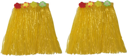 Hawaii thema verkleed rokje - 2x - raffia - geel - 40 cm - volwassenen - One size