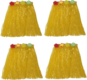 Hawaii thema verkleed rokje - 4x - raffia - geel - 40 cm - volwassenen - One size