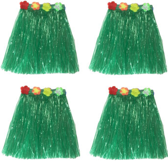 Hawaii thema verkleed rokje - 4x - raffia - groen - 40 cm - volwassenen - One size