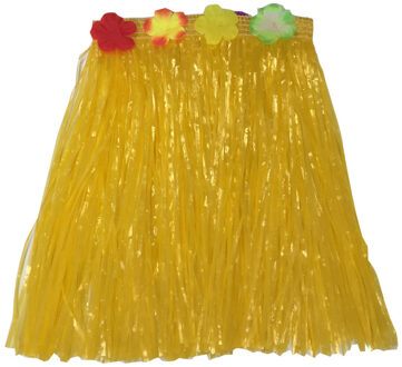 Hawaii thema verkleed rokje - raffia - geel - 40 cm - volwassenen