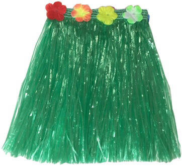 Hawaii thema verkleed rokje - raffia - groen - 40 cm - rieten hula rokje voor volwassenen