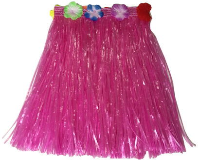 Hawaii thema verkleed rokje - raffia - roze - 40 cm - volwassenen - One size