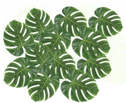 Hawaii Tropical Decoratie - 32x stuks - Monstera palm bladeren - 15 x 35 cm