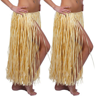Hawaii verkleed rokje - 2x - voor volwassenen - naturel - 75 cm - rieten hoela rokje - tropisch - One size
