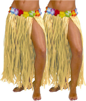 Hawaii verkleed rokje - 2x - voor volwassenen - naturel - 75 cm - rieten hoela rokje - tropisch - One size