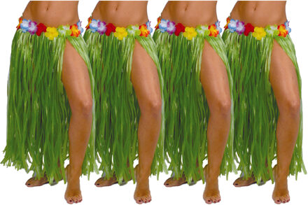 Hawaii verkleed rokje - 4x - voor volwassenen - groen - 75 cm - rieten hoela rokje - tropisch One size