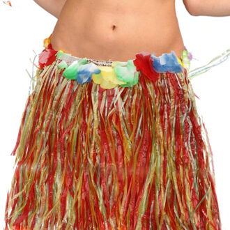 Hawaii verkleed rokje - 4x - voor volwassenen - multicolour - 75 cm - rieten hoela rokje - tropisch One size