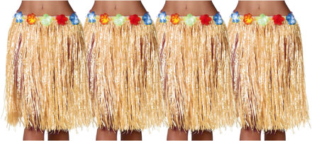 Hawaii verkleed rokje - 4x - voor volwassenen - naturel - 50 cm - rieten hoela rokje - tropisch - One size