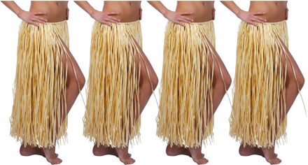 Hawaii verkleed rokje - 4x - voor volwassenen - naturel - 75 cm - rieten hoela rokje - tropisch One size