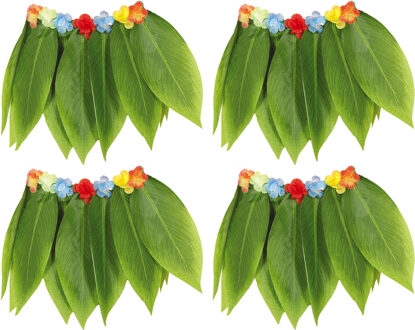 Hawaii verkleed rokje met bladeren - 4x - voor volwassenen - groen - 38 cm - hoela rokje - tropisch - One size