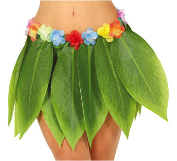 Hawaii verkleed rokje met bladeren - volwassenen - groen - 38cm - hoela rok -tropisch One size