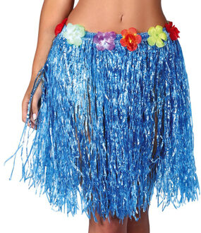 Hawaii verkleed rokje - voor volwassenen - blauw - 50 cm - rieten hoela rokje - tropisch One size