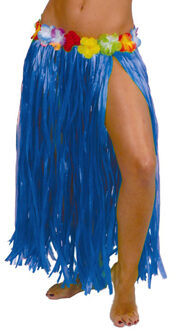 Hawaii verkleed rokje - voor volwassenen - blauw - 75 cm - rieten hoela rokje - tropisch - One size