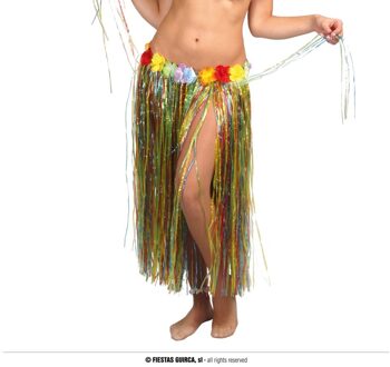 Hawaii verkleed rokje - voor volwassenen - multicolour - 75 cm - rieten hoela rokje - tropisch One size