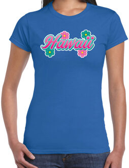 Hawaii zomer t-shirt blauw met bloemen voor dames 2XL - Feestshirts