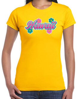 Hawaii zomer t-shirt geel met bloemen voor dames XL - Feestshirts