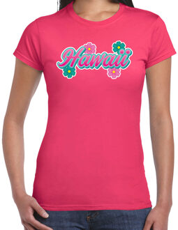 Hawaii zomer t-shirt roze met bloemen voor dames 2XL - Feestshirts