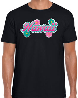 Hawaii zomer t-shirt zwart met bloemen voor heren 2XL - Feestshirts