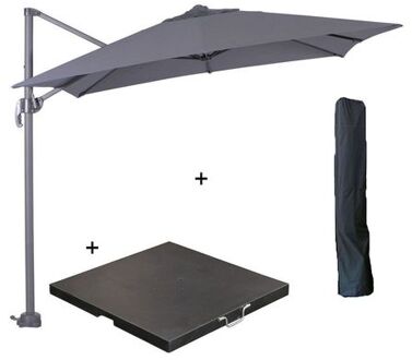 Hawaii zweefparasol S 250x250 - donker grijs met 80 kg parasolvoet en parasolhoes