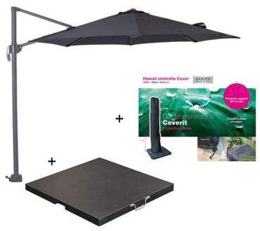 Hawaii zweefparasol S Ø300 - donker grijs/zwart met 60 kg parasolvoet en parasolhoes