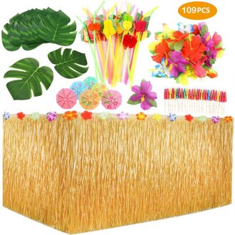 Hawaiian Tafel Rok Decoratie Set Honingraat Ananas Flamingo Kleine Paraplu Fruit Stro Combinatie Hula Festival Party Deco 109stk