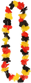 Hawaiikrans bloemenslinger - rood/geel/zwart - kunststof - vlag kleuren Belgie/Duitsland Multi