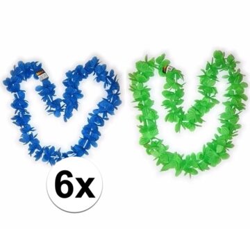 Hawaiikransen pakket groen en blauw 6x - Verkleedattributen Multikleur