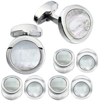 Hawson Ronde Manchetknopen En Studs Voor Mannen Eenvoudige Manchetknopen Met Parelmoer Bruiloft Relatiegeschenk Met Sieraden Doos antiek goud verguld