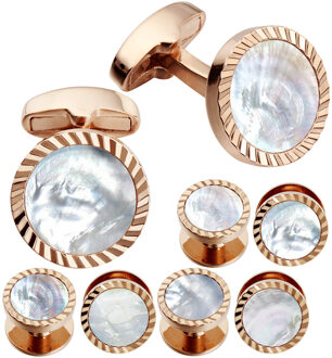 Hawson Ronde Manchetknopen En Studs Voor Mannen Eenvoudige Manchetknopen Met Parelmoer Bruiloft Relatiegeschenk Met Sieraden Doos antiek zilver verguld