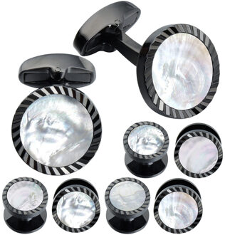 Hawson Ronde Manchetknopen En Studs Voor Mannen Eenvoudige Manchetknopen Met Parelmoer Bruiloft Relatiegeschenk Met Sieraden Doos Licht Geel Goud Kleur