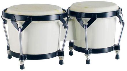 Hayman BG-405-WH bongo bongo, hardhout, 7"+8,5", wit, natuurvel, zwarte hardware