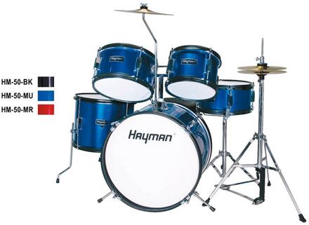 Hayman HM-50-MR 5-delig drumstel 5-delig drumstel, drum kruk, hihat en bekkens inbegrepen, metallic rood