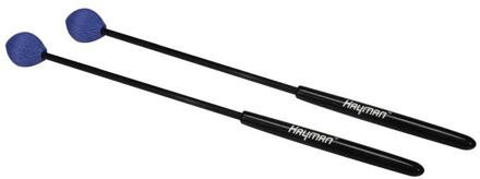 Hayman MM-15 kloppers voor marimba kloppers voor marimba, 350 mm zwart fiber schacht, paar, 29 mm harde bol, blauw