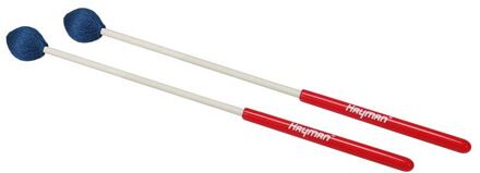 Hayman MM-18 kloppers voor marimba kloppers voor marimba, 350 mm witte fiber schacht, paar, 29 mm harde bol, blauw