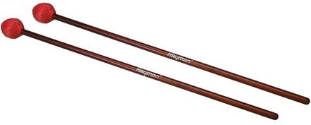 Hayman MM-3 kloppers voor marimba kloppers voor marimba, 406 mm rotan schacht, paar, 32 mm medium harde bol, rood