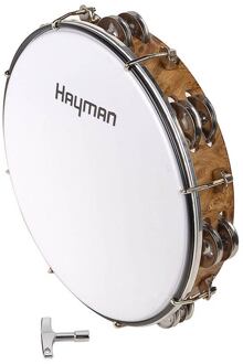 Hayman MT6-102-NE tamboerijn tamboerijn, plastic vel, 10", 7 x 2 schellen, stembaar, hout