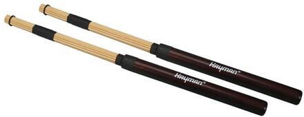 Hayman RS-19-BB drumrods drumrods, bamboe, bruin handvat, 19 staven, rubber ring, lengte 410 mm, diameter bol 15 mm.