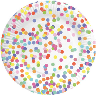 Haza 16x Confetti thema feest borden van karton 23 cm - Kinderfeestje/kinderverjaardag - Thema feest - Confetti feestversiering - Wegwerp bordjes - Gebaksbordjes van karton