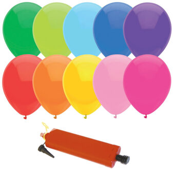 Haza 200x Gekleurde latex ballonnen met ballonnenpomp