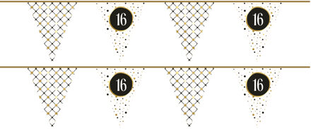 Haza 2x Leeftijd vlaggenlijnen verjaardag vlaggetjes 16 jaar papier 600 cm