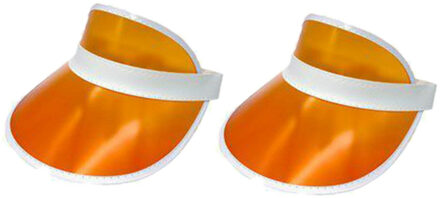 Haza 2x stuks oranje supporters zonneklep voor volwassenen