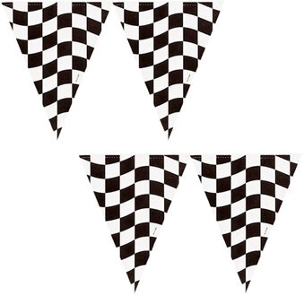 Haza 2x stuks vlaggetjes - Racing thema zwart/wit geblokt - 366 cm - plastic